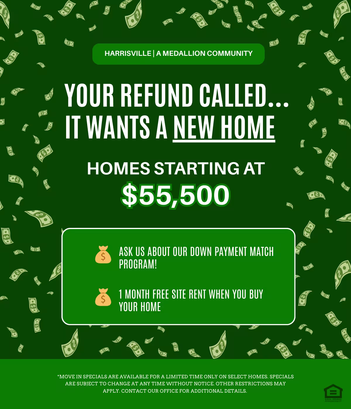 Medallion, manufactured communities near me, manufactured homes near me, manufactured, affordable, Tax Season PopUpHarrisvill