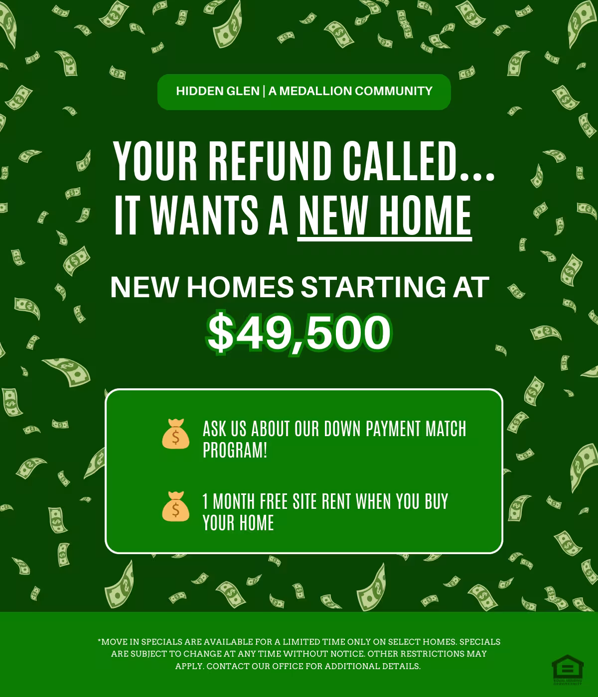 Tax Season PopUpHidden Glen, manufactured homes near me, manufactured, sale, Medallion Communities, affordable