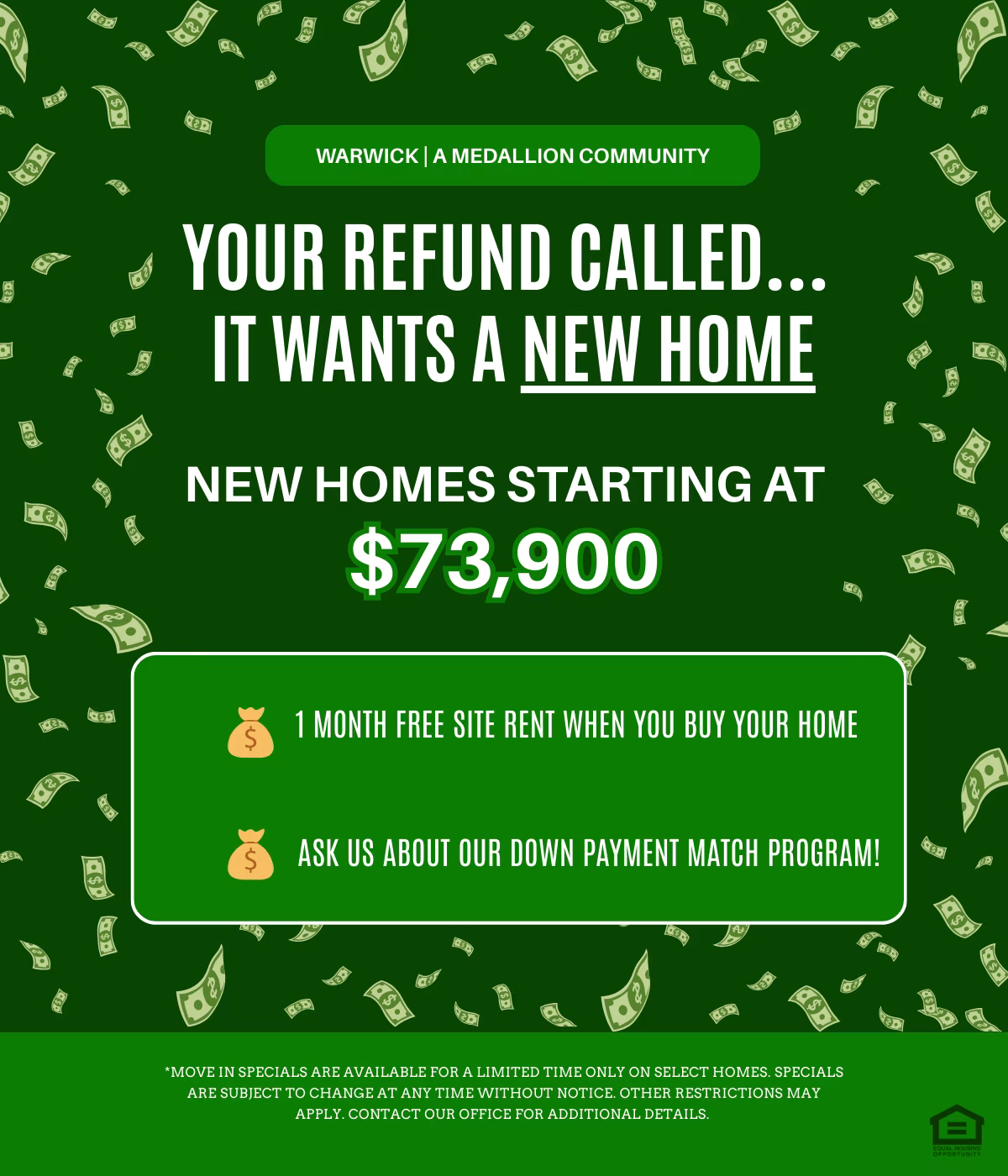 Find your perfect home, sale, communities, manufactured communities near me, Medallion, TaxSeasonPopUpWarwick