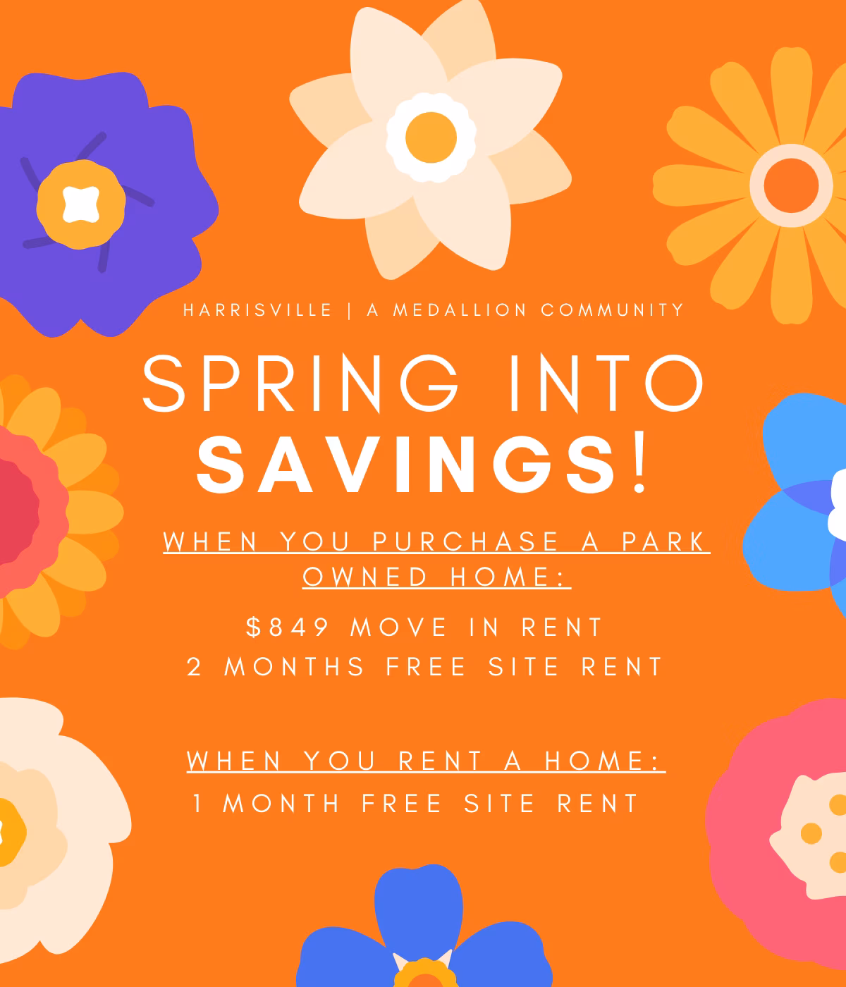 Find your perfect home, homes, Medallion Communities, manufactured, communities, HarrisvilleSpringFlyer
